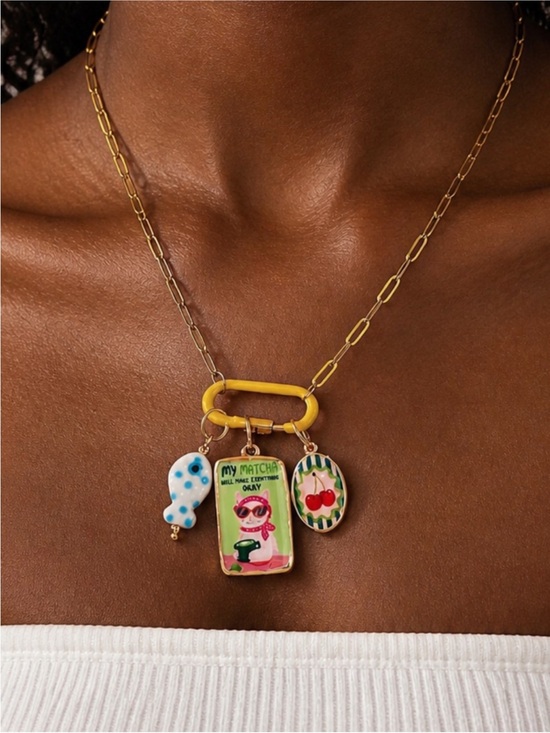 Jewelry - New! Coastal Carabiner My Matcha Cat Charm 18K Gold Plated Necklace NWOT (1036)
